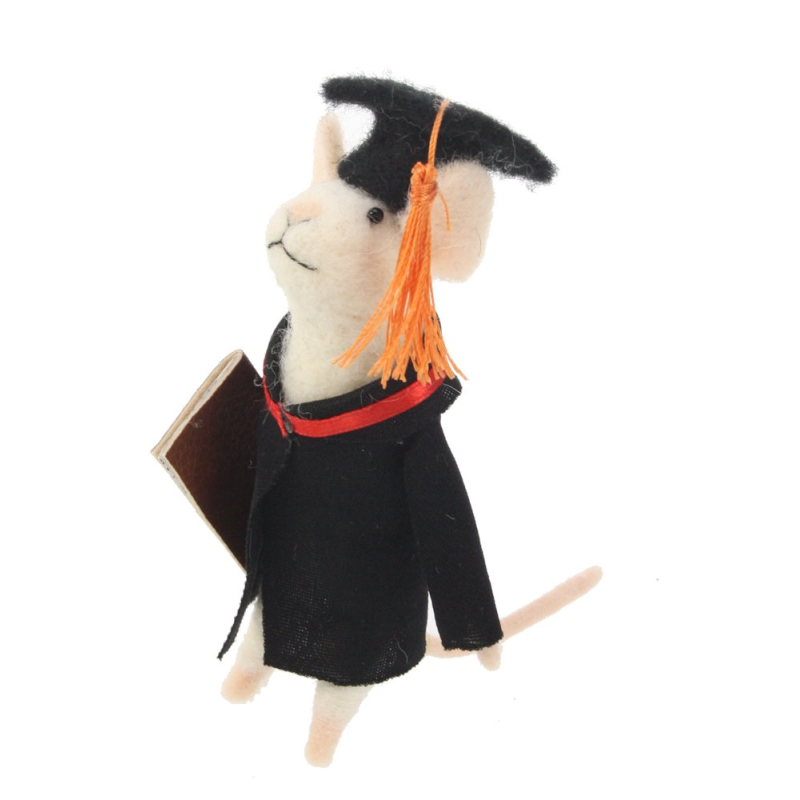 Muis wit afgestudeerd vilt 8x9x13cm