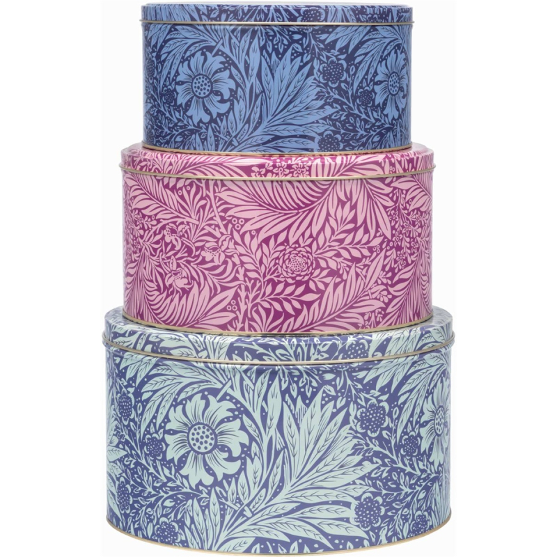 Blikken set3 Bloemen en bladeren, blauw/paars/groen Ø25x15cm