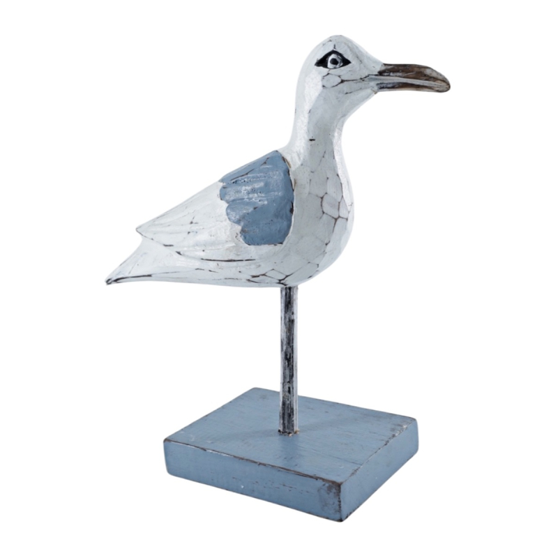 Houten meeuw Klaas natural/blauw 21x19 cm