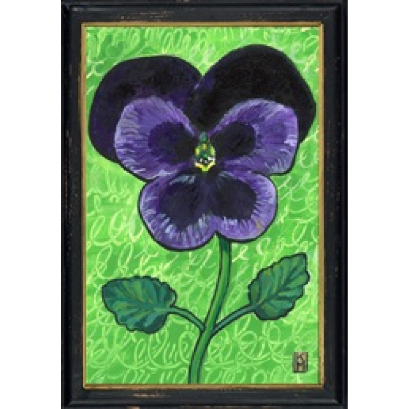 Lijstje hout zwart Paars viooltje, 34x23,5cm