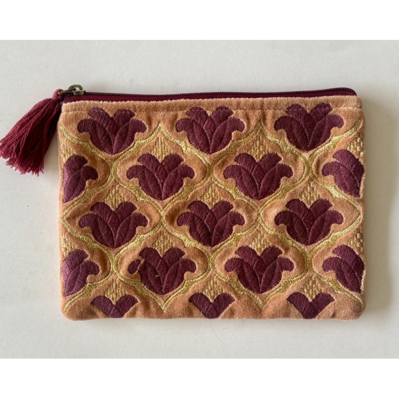 Etui fluweel Tulpen paars/goudkleur 21x16cm