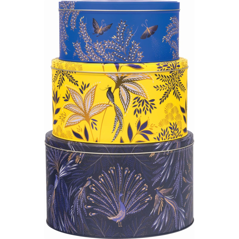 Blikken set (3) Pauw, blauw/geel Ø25x15cm