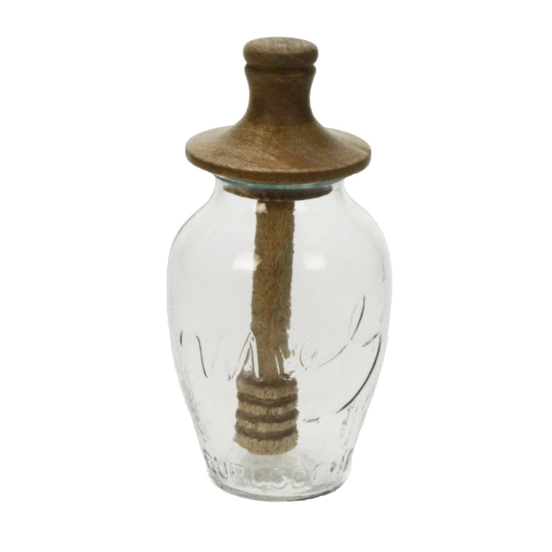 Honingpot met houten deksel en druppelaar 8x8x19cm