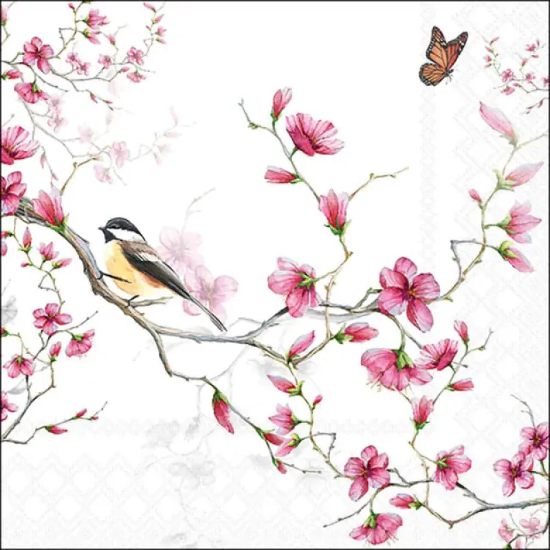 Servetten "Bird & blossom white" 33x33 cm