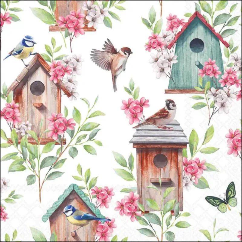 Servetten "Wooden birdhouses" 33x33 cm