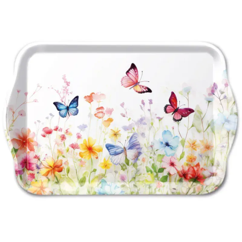 Dienblaadje "Butterflies in field white"