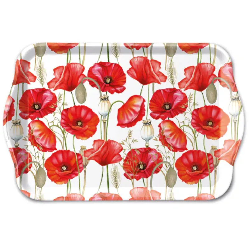 Dienblaadje "Poppy all over white"