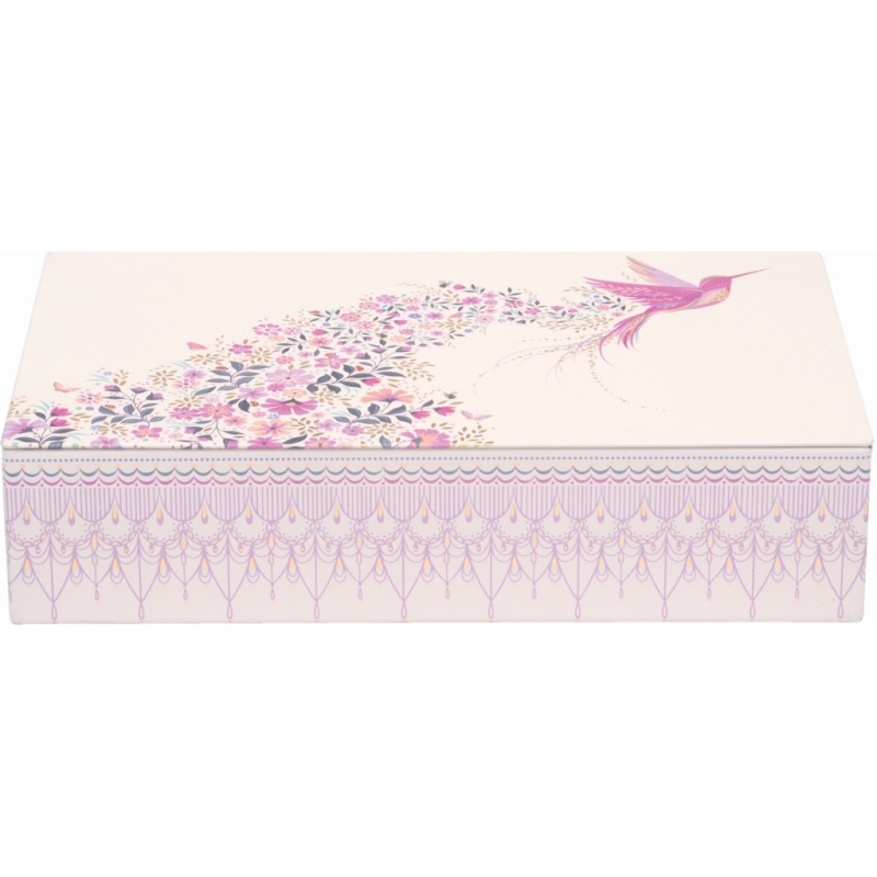 Blikje Kolibrie met bloemen, roze 17,5x10,5x4cm