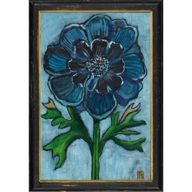 Lijstje hout zwart Blauwe anemoon, 34x23,5cm