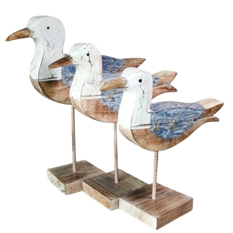 Set 3 meeuwen Bianca rustiek wit/blauw 