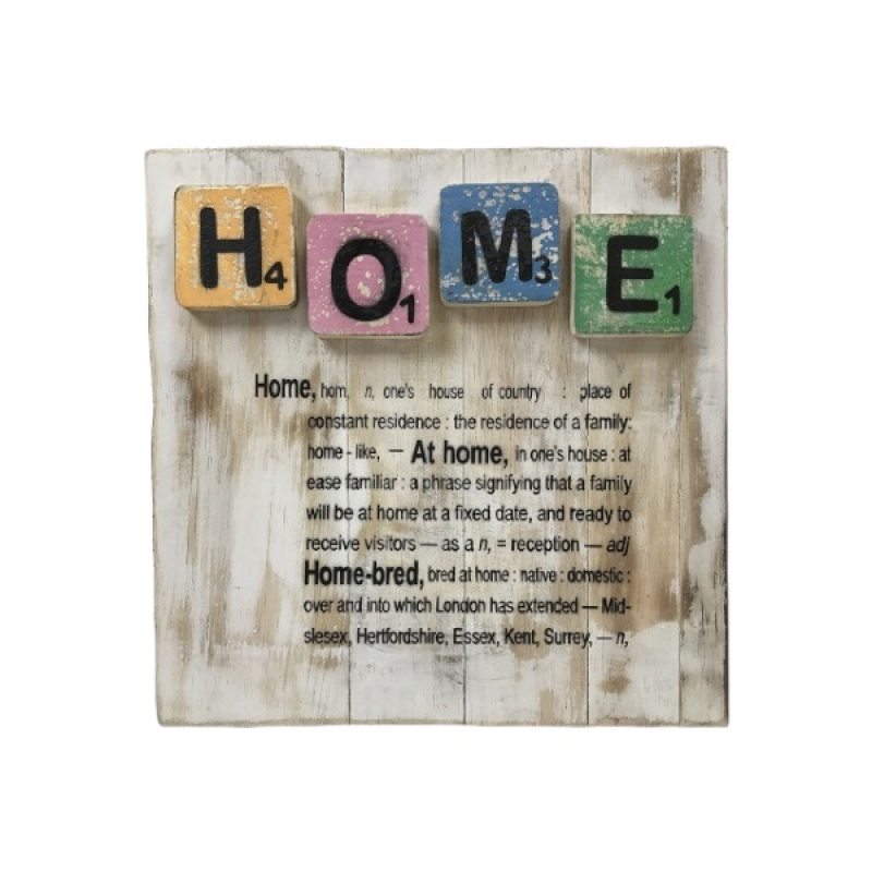 Tekstbord HOME 30x30 cm (kriskras)