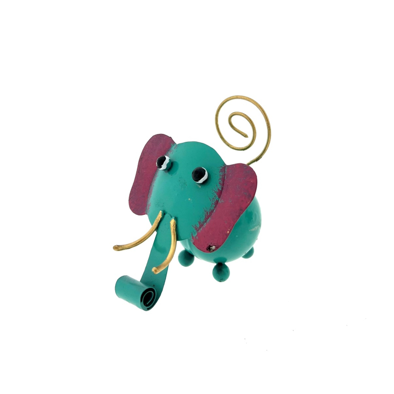 Metalen olifant Anton turq gekrulde slurf