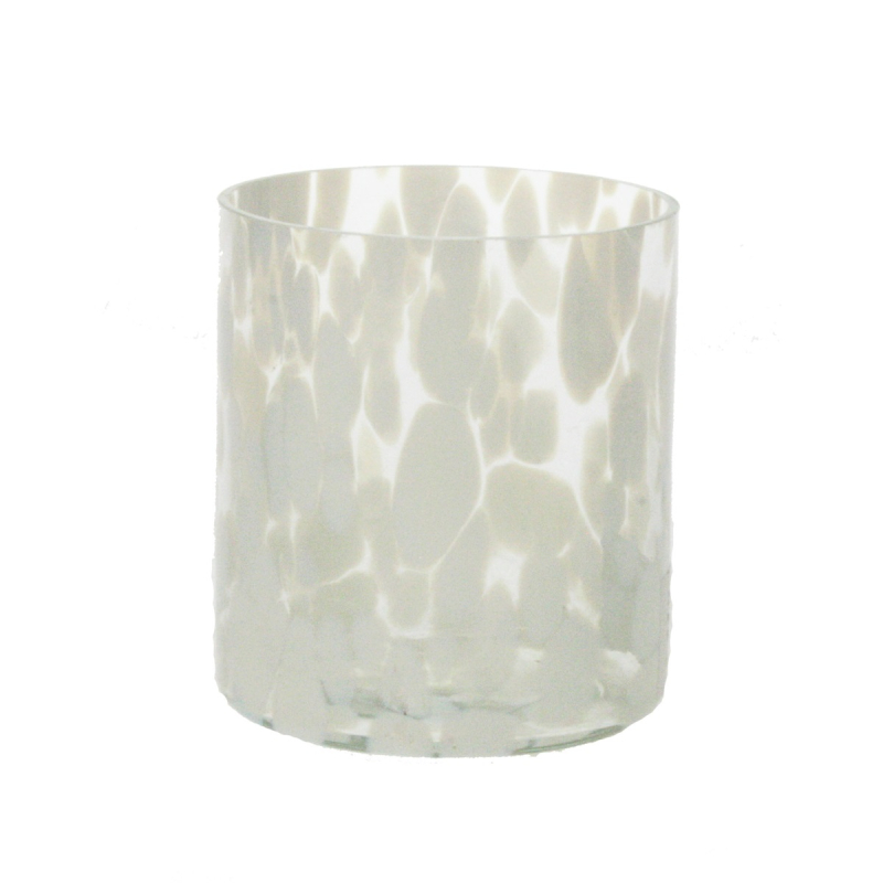 Windlicht glas wit gevlekt Ø6x9cm
