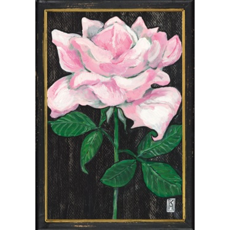 Lijstje hout zwart Roze roos, 34x23,5cm