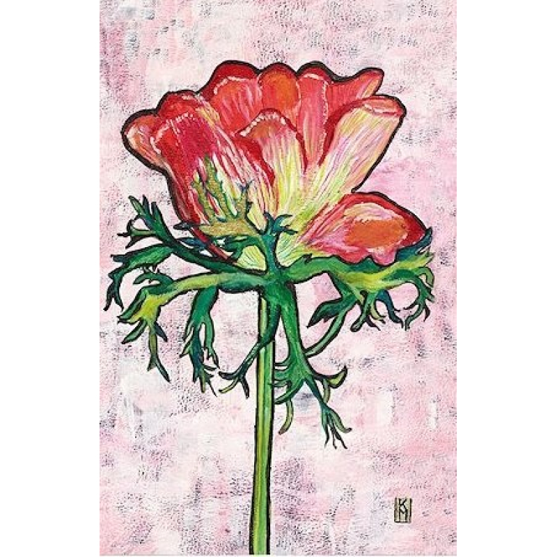 Dubbele kaart met env. Rode Anemoon 11,5x17,5cm