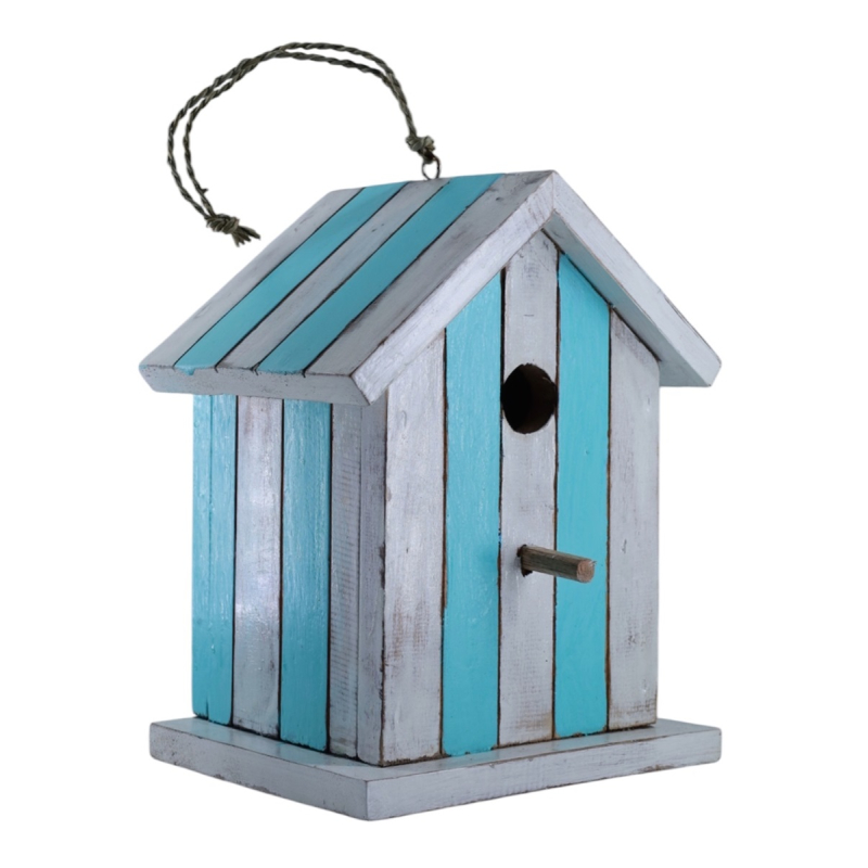 Vogelhuis Ada XL wit/turquoise gestreept