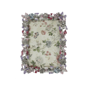 Fotolijstje bloemen/ strikjes paars (5x7cm) 7x9,5cm