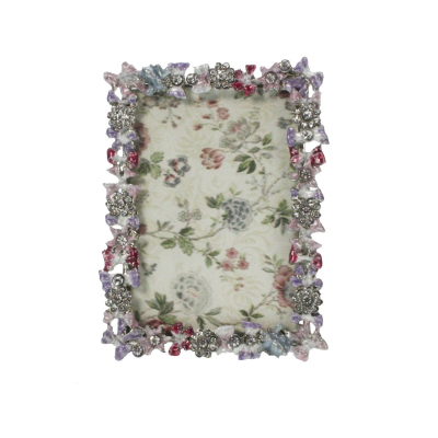 Fotolijstje bloemen/ strikjes paars (5x7cm) 7x9,5cm