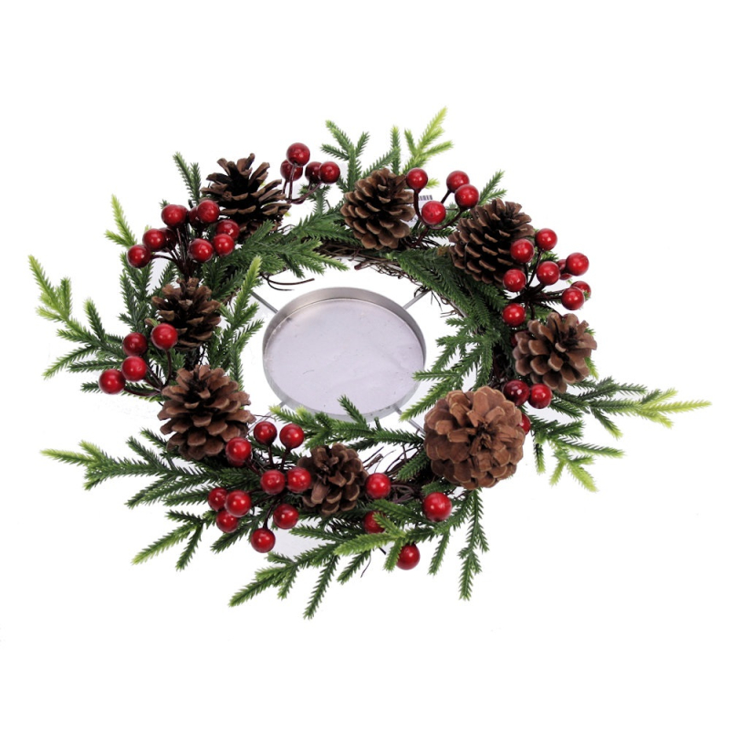 Krans Rode bessen met kaarsenhouder Ø32x8cm