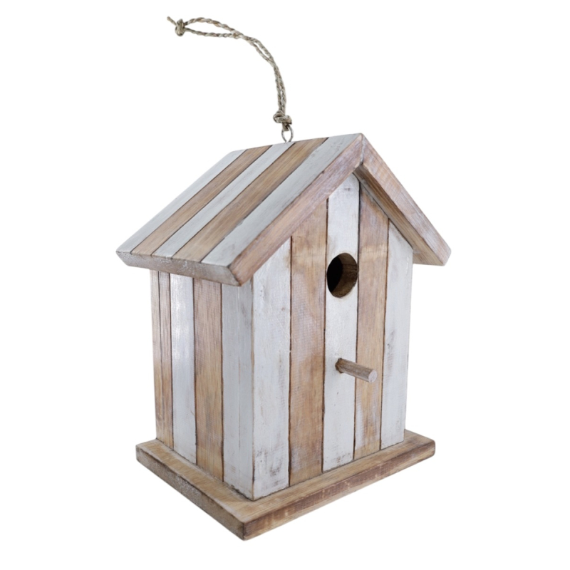 Vogelhuis Ada XL wit/natural gestreept