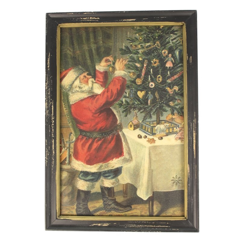 Lijstje hout zwart Kerstman versiert kerstboom, 34x23,5cm