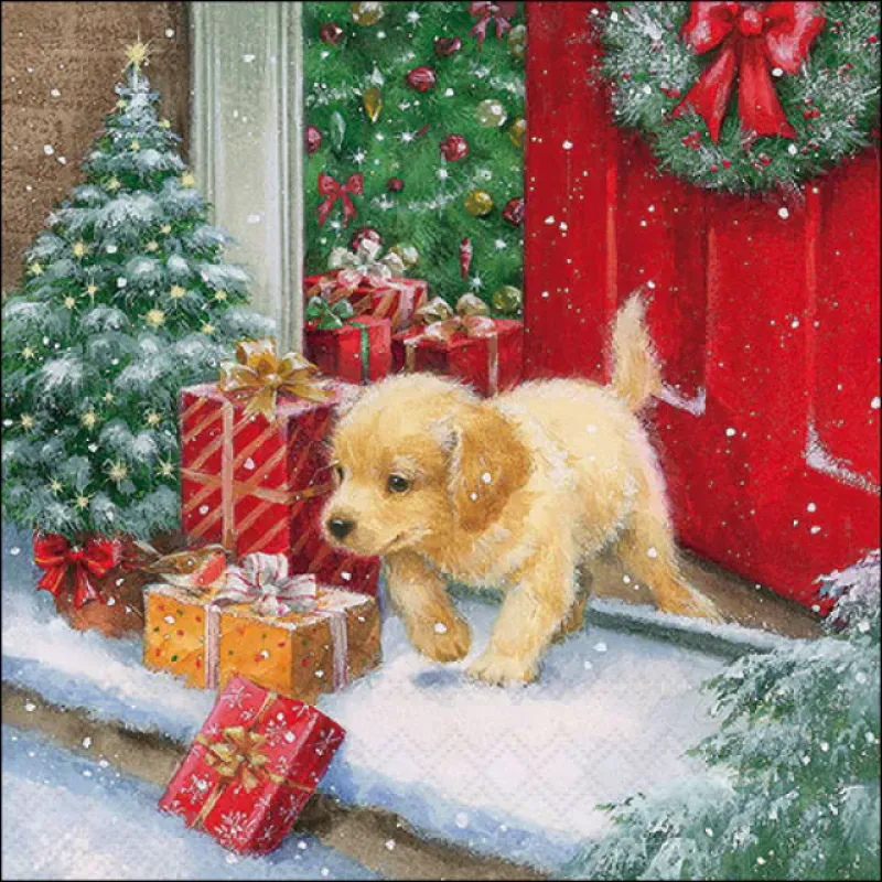 Servetten "X-Mas puppy" 33x33 cm