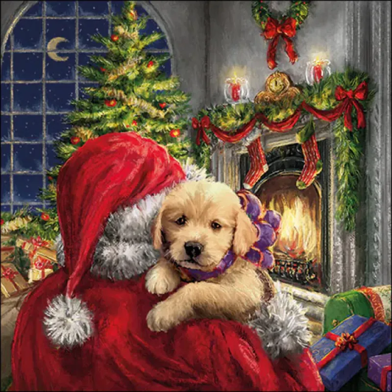 Servetten "Puppy at fire" 33x33 cm