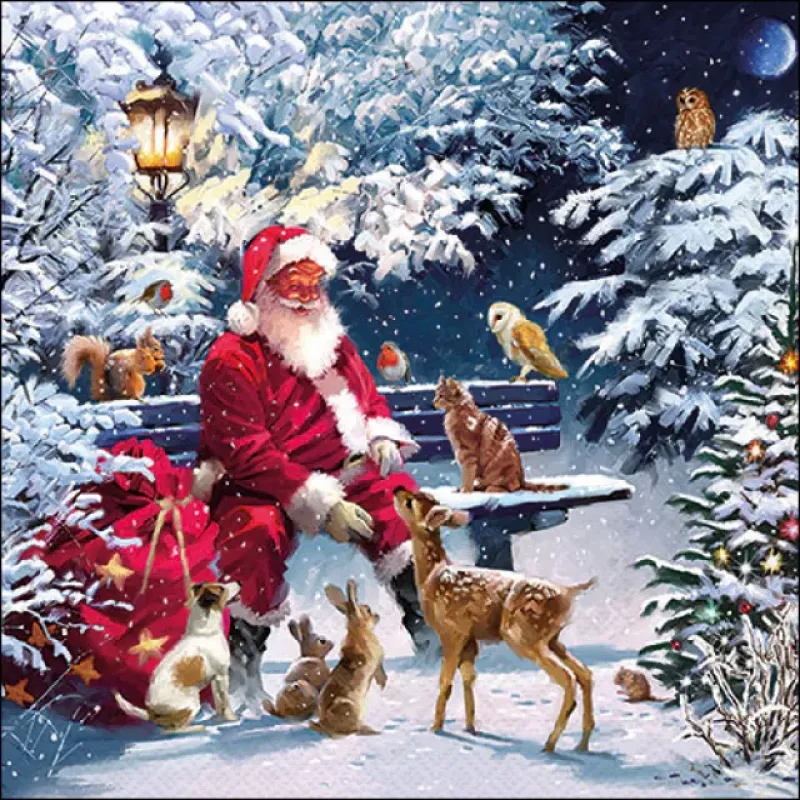 Servetten "Santa on bench" 33x33 cm