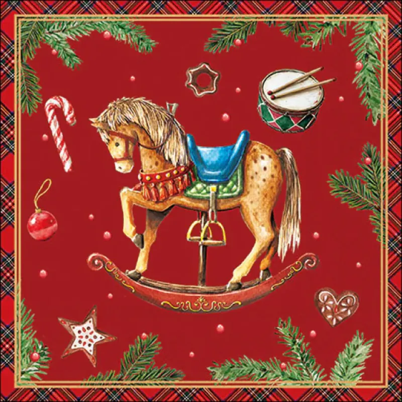 Servetten "Classic rocking horse red" 33x33 cm