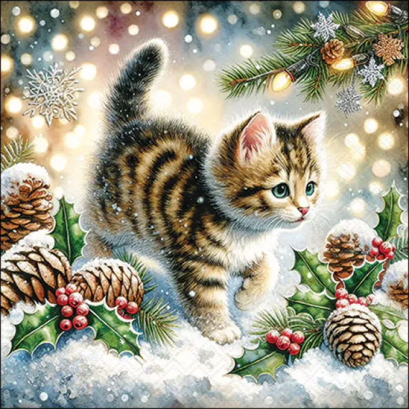 Servetten "Cute cat in the snow" 33x33 cm