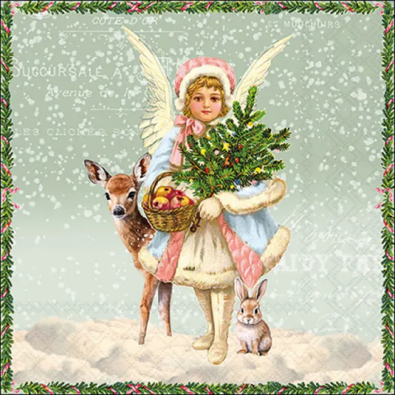 Servetten "Snowy day green" 33x33 cm