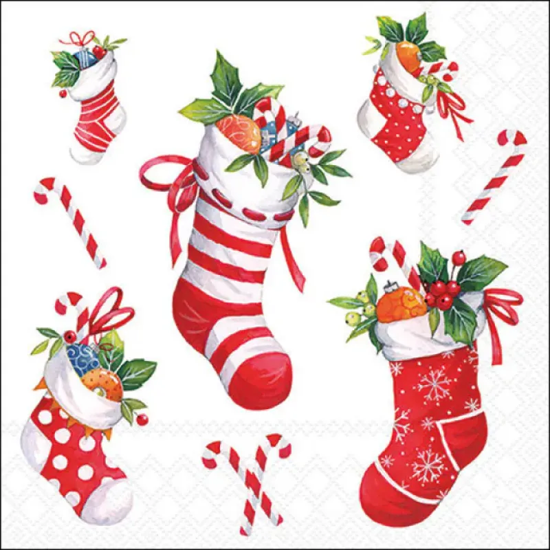 Servetten "X-Mas stockings white" 33x33 cm