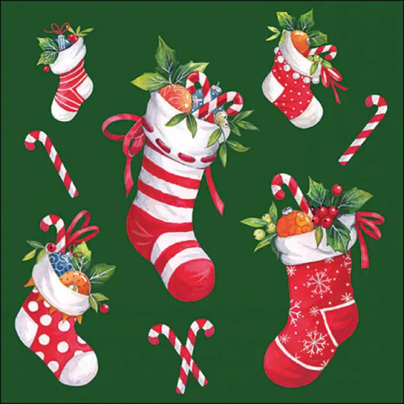 Servetten "X-Mas stockings green" 33x33 cm