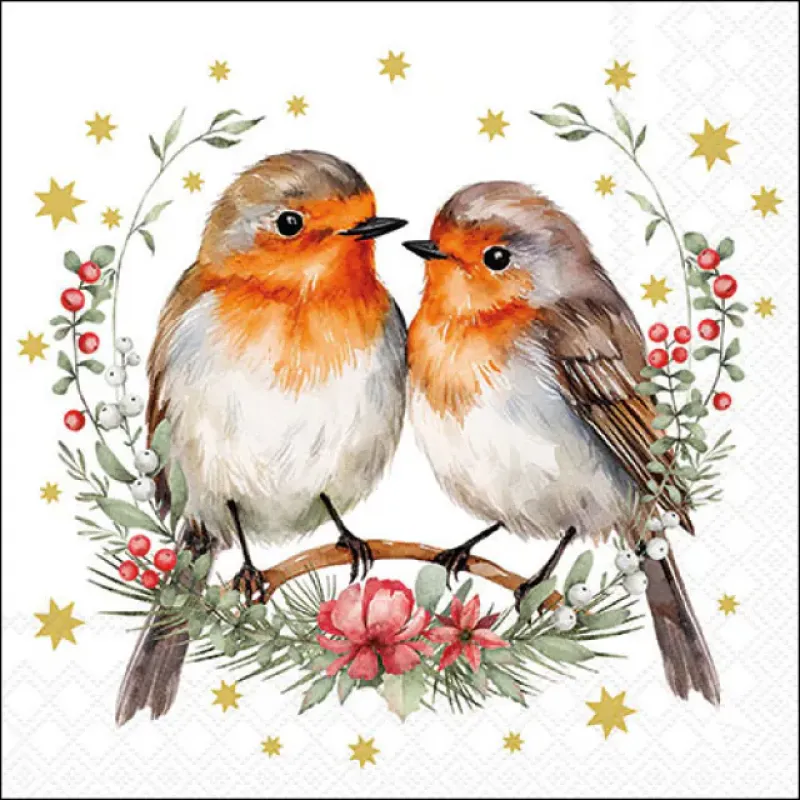 Servetten "Couple of robins" 33x33 cm