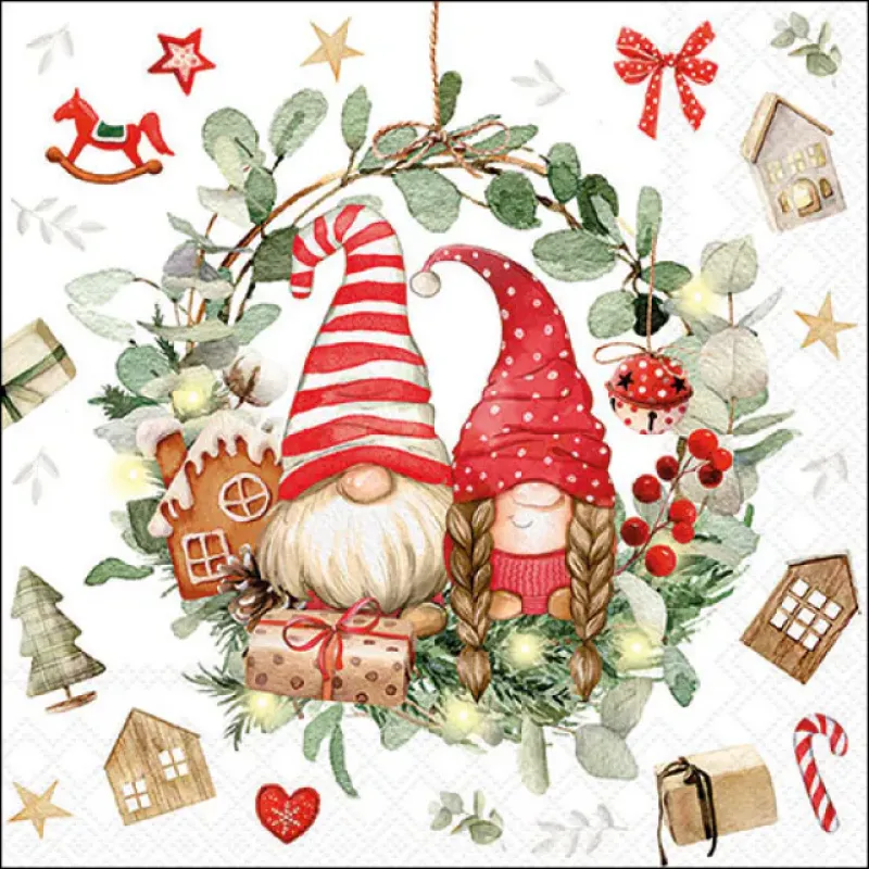 Servetten "Gnomes in wreath" 33x33 cm