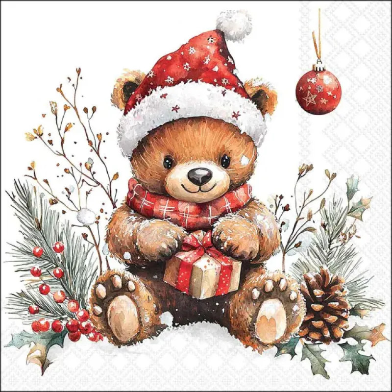 Servetten "Teddy's gift white" 33x33 cm