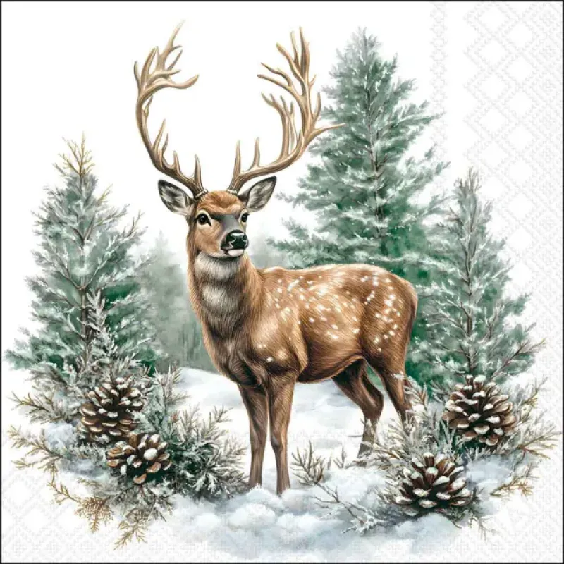 Servetten "Winter stag white" 33x33 cm