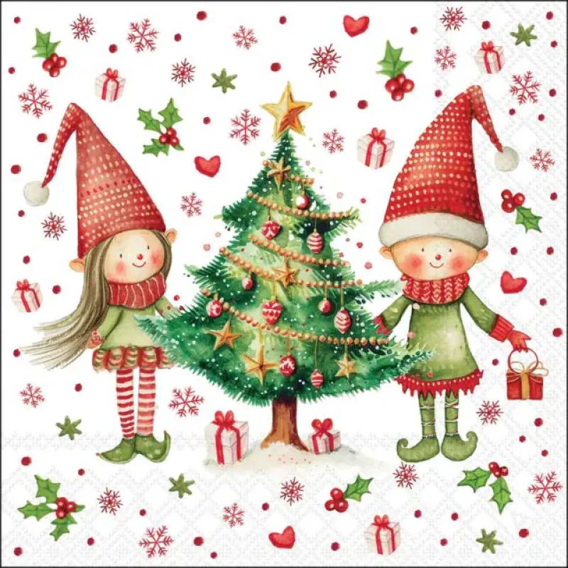 Servetten "Elves by the tree" 33x33 cm