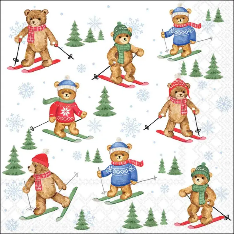 Servetten "Skiing bears" 33x33 cm