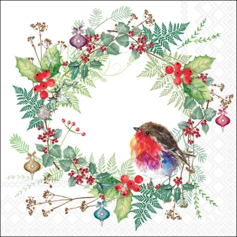 Servetten "Robin's wreath white" 33x33 cm