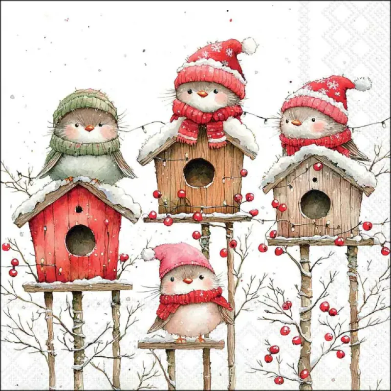 Servetten "Birdhouse quartet white" 33x33 cm