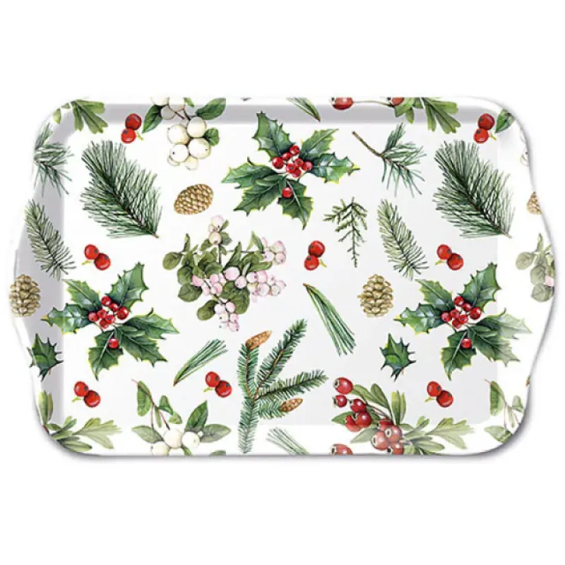 Dienblaadje "Winter greenery white"