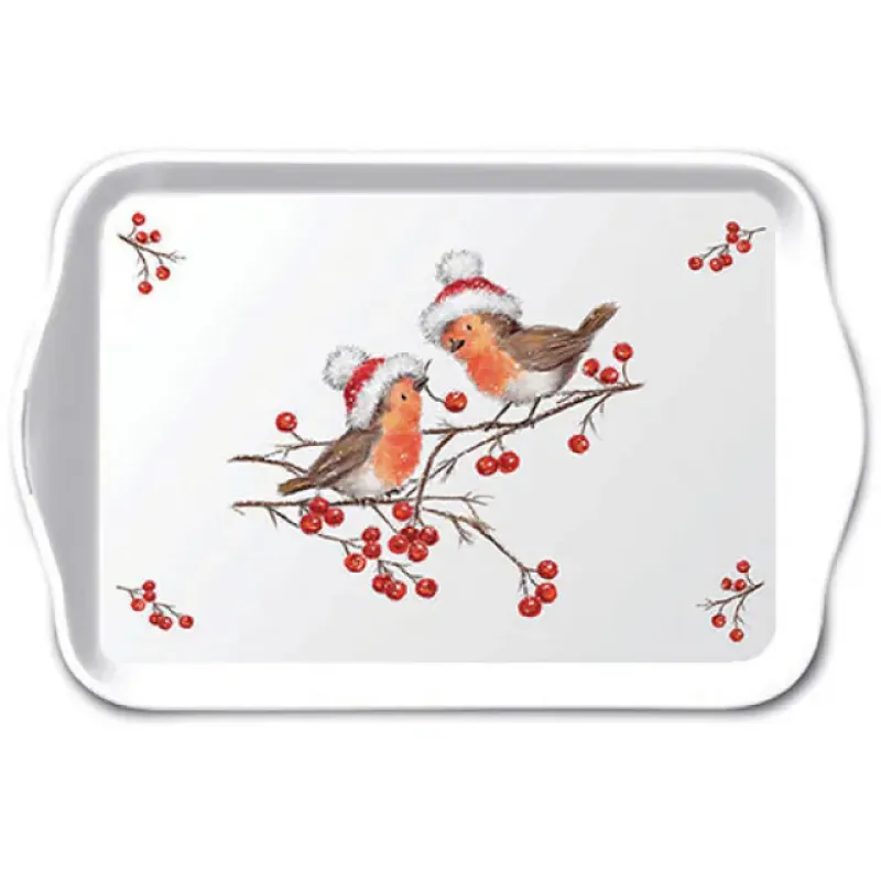 Dienblaadje "Christmas robins white"
