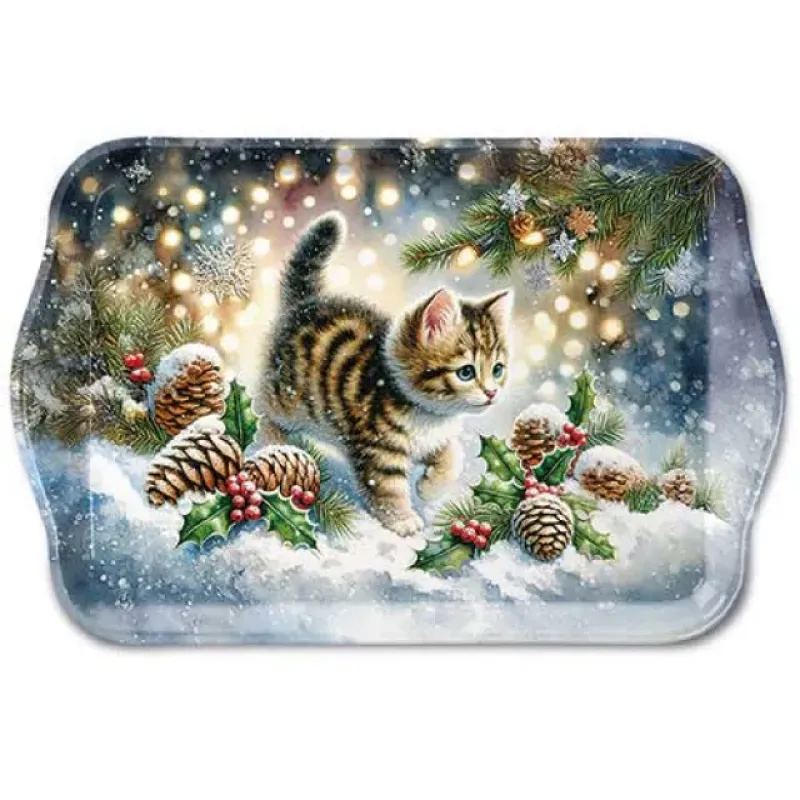 Dienblaadje "Cute cat in the snow"