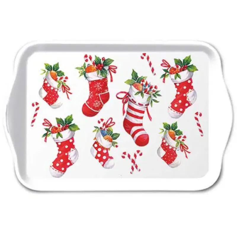 Dienblaadje "X-Mas stockings white"