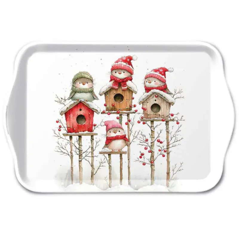 Dienblaadje "Birdhouse quartet white"