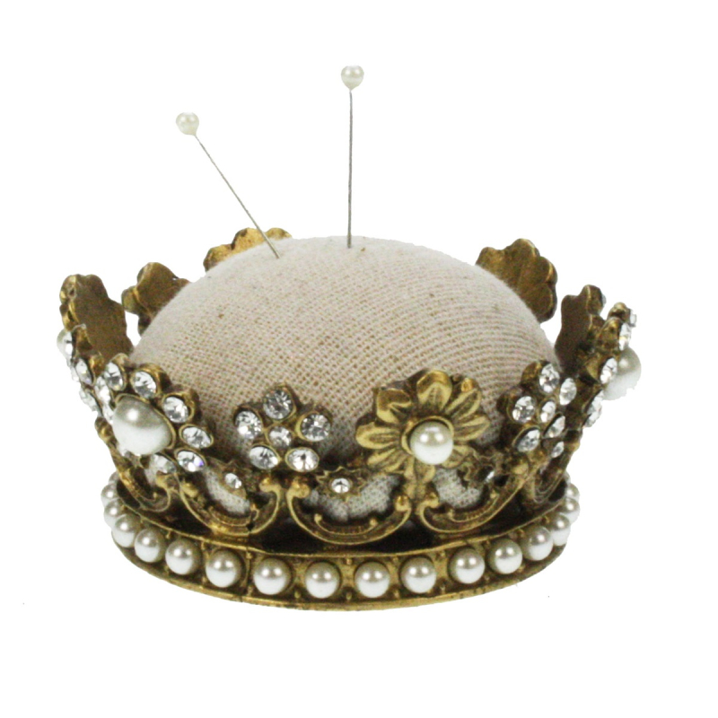 Kroon speldenkussen strass/ parel Ø9x4cm