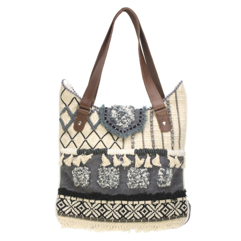 Tas medium Stonewash blue leren hengsels 38x35cm