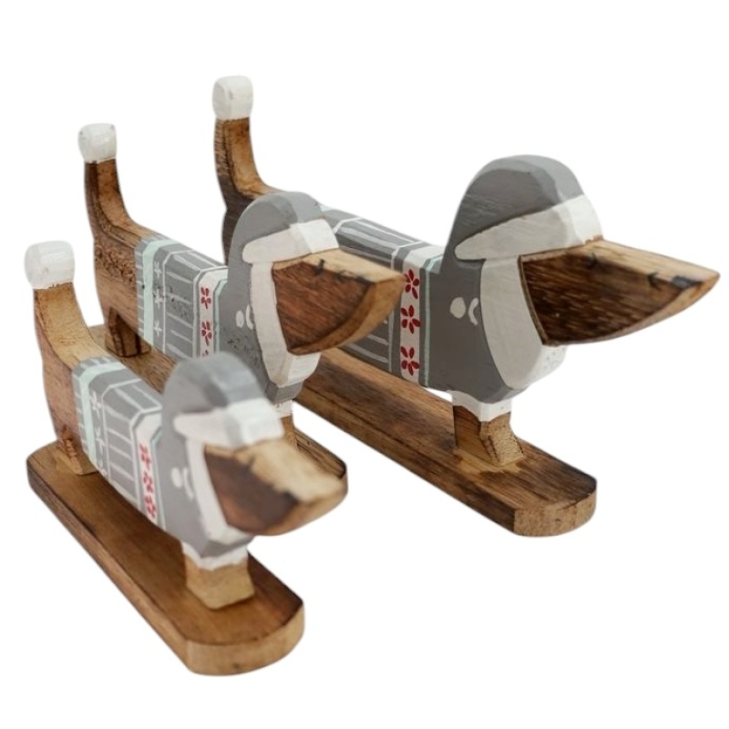 Set 3 teckels grijs hout Tiara