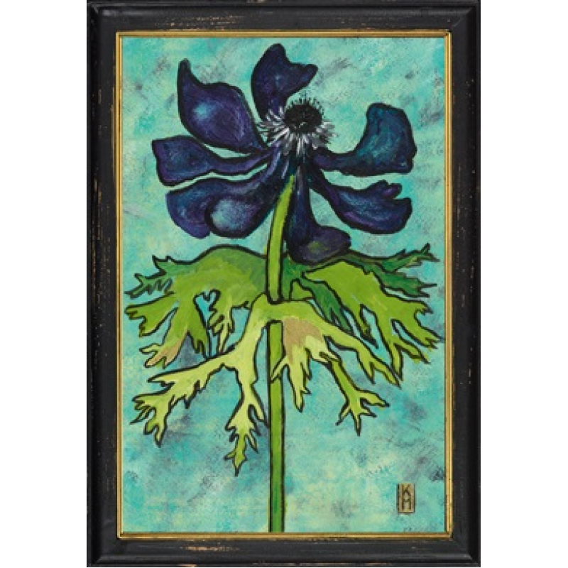 Lijstje hout zwart Uitgebloeide anemoon, 34x23,5cm